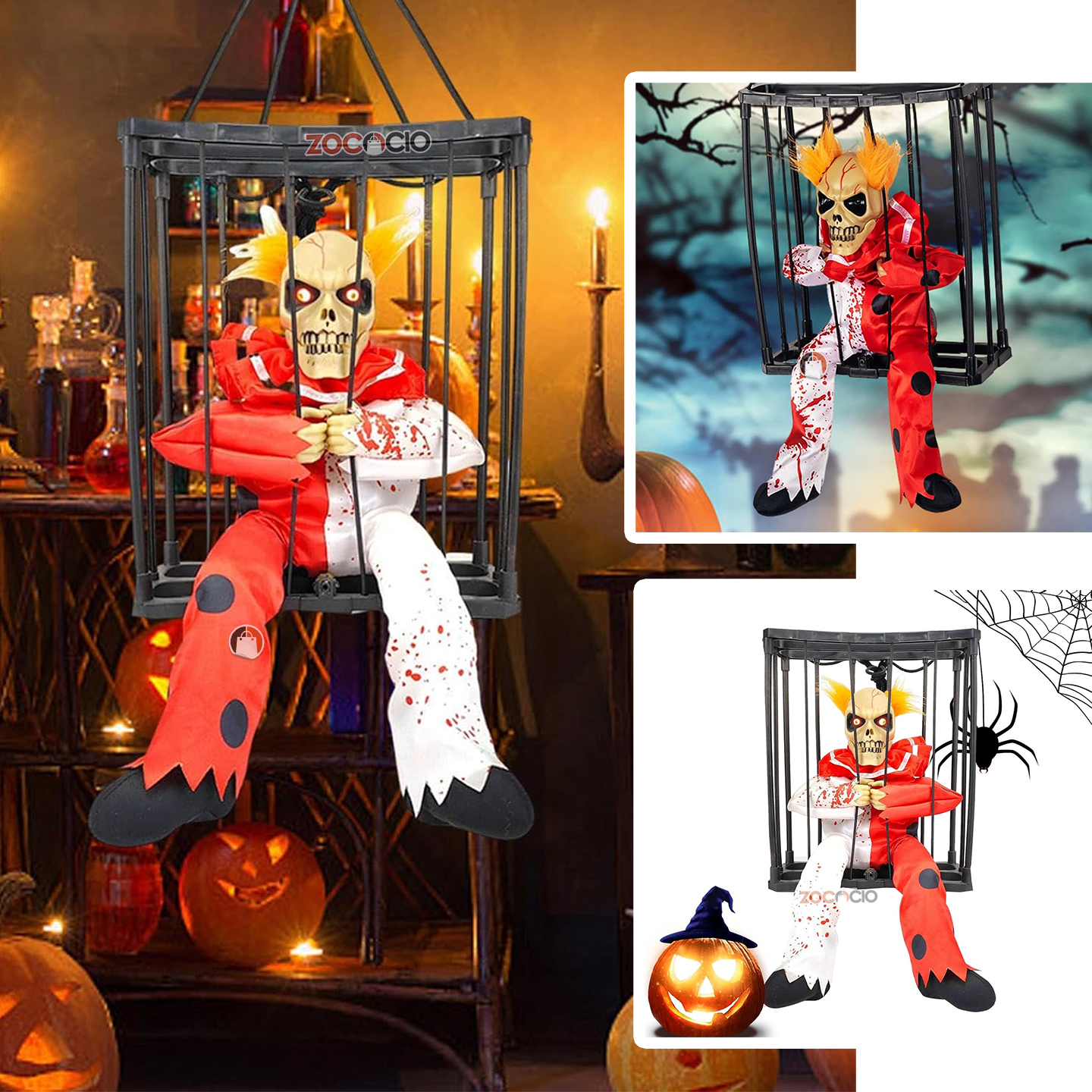 Muñeco de Halloween en Jaula con Luz y Movimiento