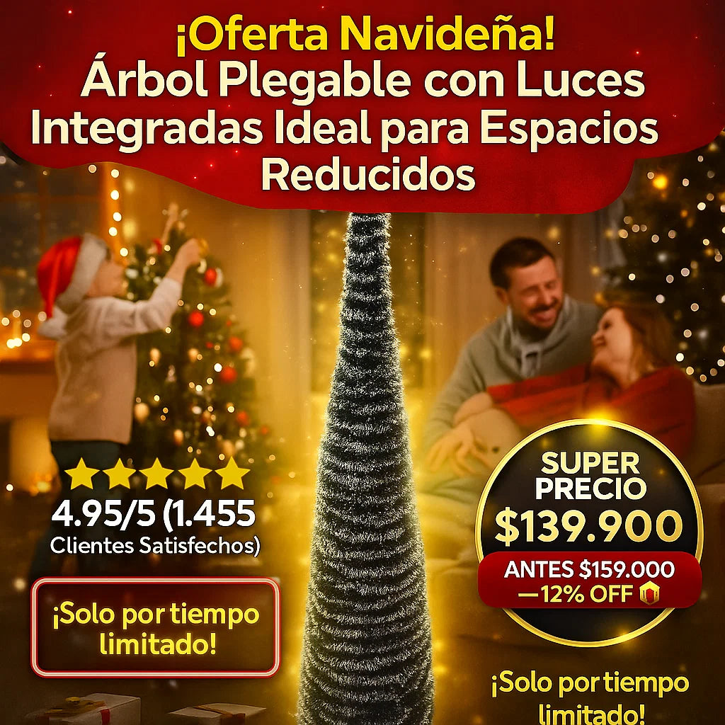Árbol de Navidad Plegable + Extensión de 200 Bombillos🎄🎅